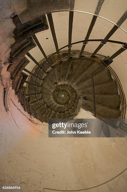 General view looking up the steps from the bottom looking up inside the Monument to the Great Fire of London on November 28 in London United Kingdom....
