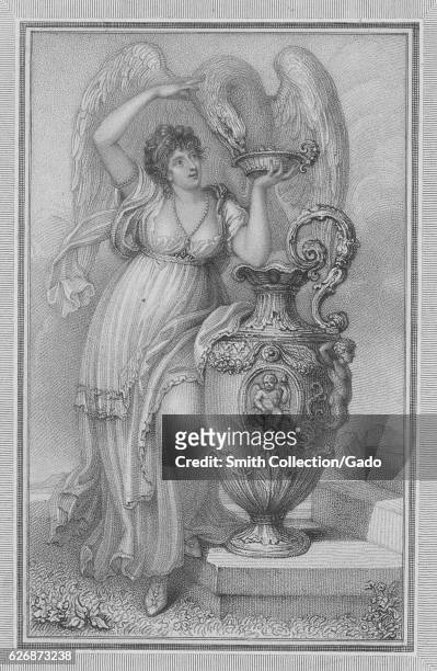 Full length standing portrait of Anna Maria Russell, Duchess of Bedford, who served as the Lady of the Bedchamber for Queen Victoria, feeding a large...