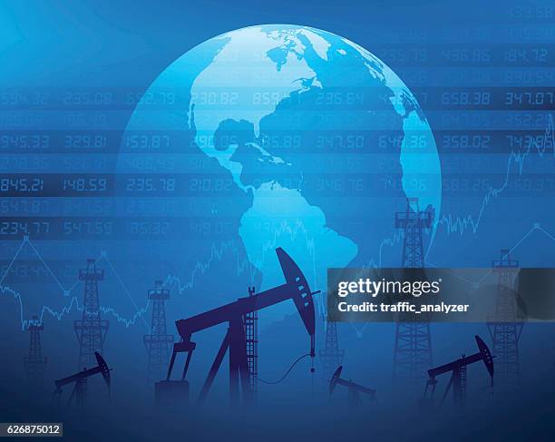 oil derricks and financial data - oil industry stock illustrations