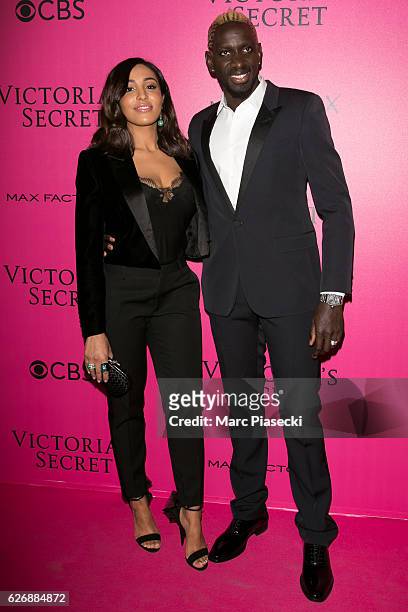 Mamadou Sakho and Majda Sakho attend '2016 Victoria's Secret Fashion Show' Pink carpet photocall at Le Grand Palais on November 30, 2016 in Paris,...