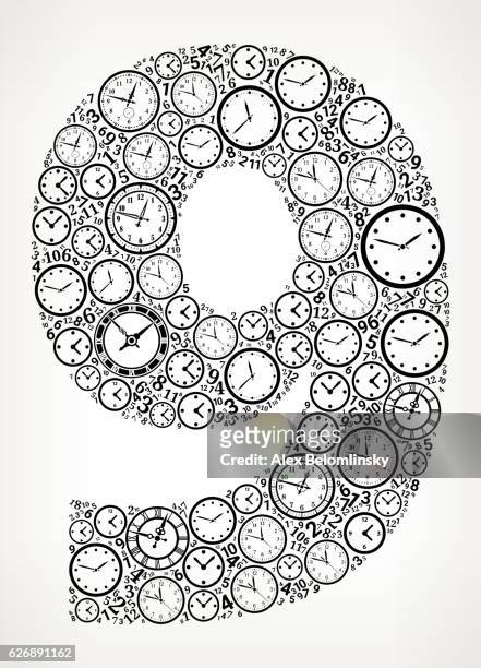 ilustrações de stock, clip art, desenhos animados e ícones de number 9 on time and clock vector icon pattern - 10 seconds or greater