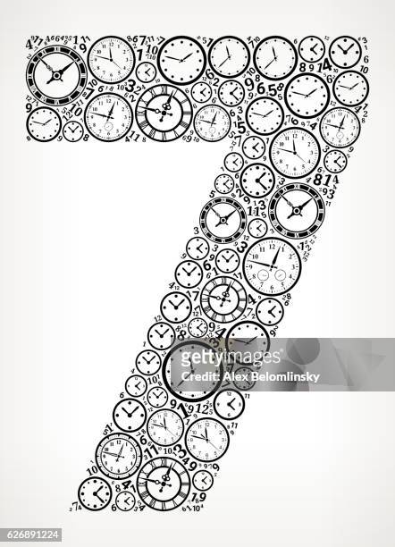 number 7 on time and clock vector icon pattern - number 7 clock stock illustrations