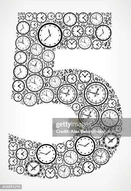 illustrazioni stock, clip art, cartoni animati e icone di tendenza di numero 5 sul modello di icona del vettore di tempo e orologio - lancetta dei minuti