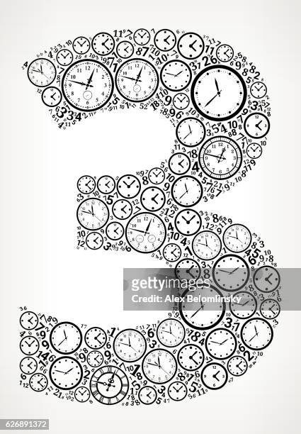 ilustrações de stock, clip art, desenhos animados e ícones de number 3 on time and clock vector icon pattern - 10 seconds or greater