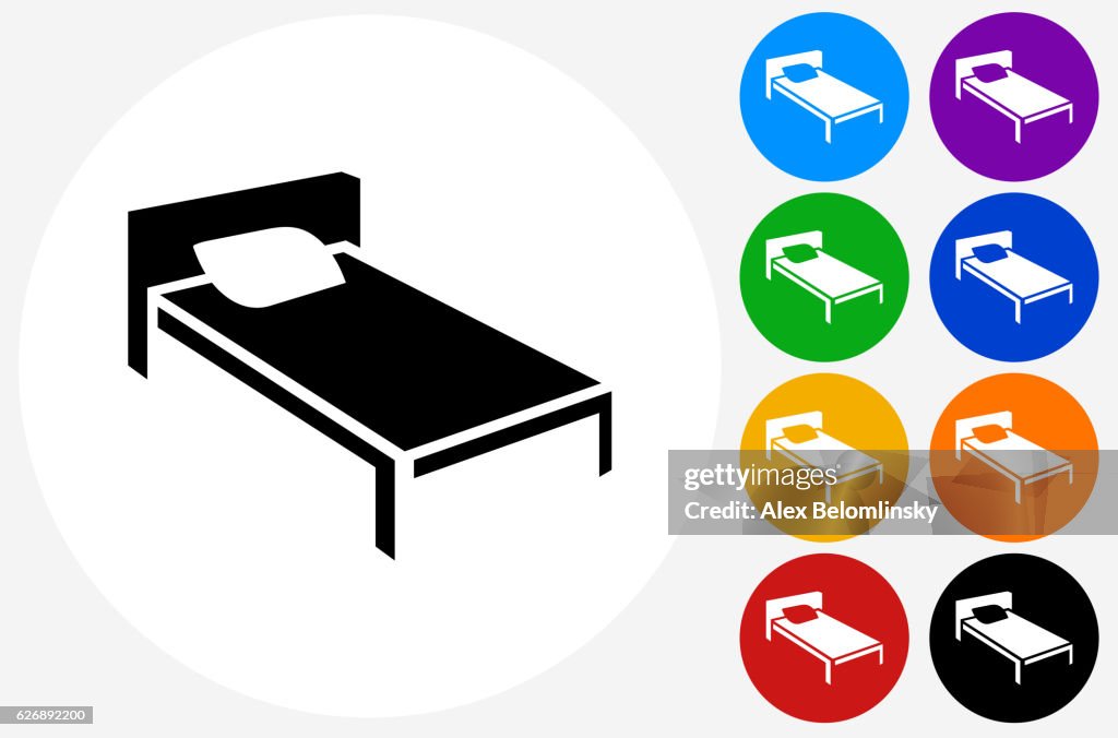 Bed Icon on Flat Color Circle Buttons