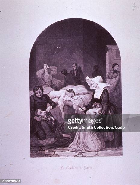 French engraving by J Roze depicting victims of the 1832 cholera epidemic, 1832. Courtesy National Library of Medicine. .