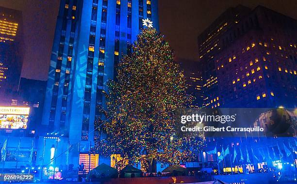 The 94-foot-tall Rockefeller Center Christmas tree and the Swarovski Star are lit during the 84th Annual Rockefeller Christmas Tree Lighting Ceremony...