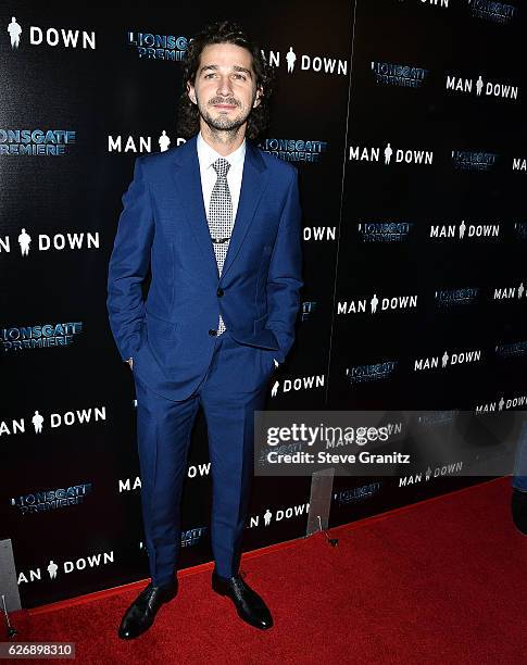 Shia LaBeouf arrives at the Premiere Of Lionsgate Premiere's "Man Down" at ArcLight Hollywood on November 30, 2016 in Hollywood, California.