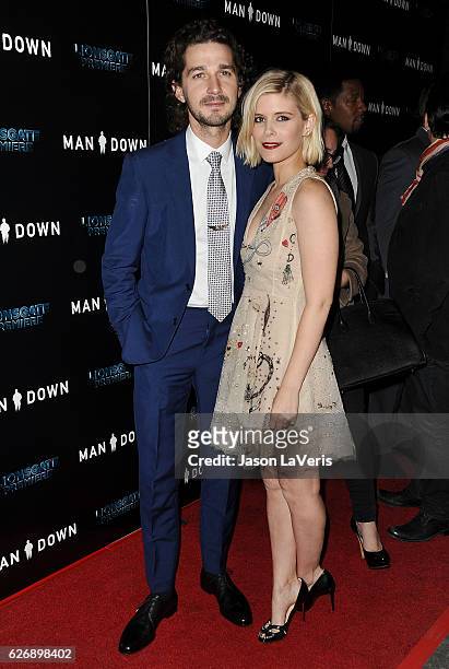 Actor Shia LaBeouf and actress Kate Mara attend the premiere of "Man Down" at ArcLight Hollywood on November 30, 2016 in Hollywood, California.