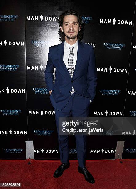 Actor Shia LaBeouf attends the premiere of "Man Down" at ArcLight Hollywood on November 30, 2016 in Hollywood, California.