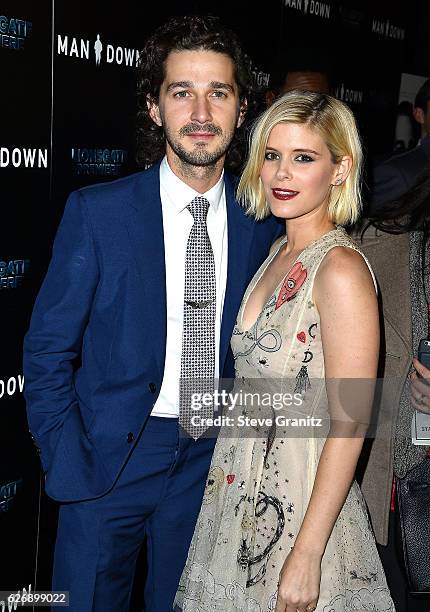 Shia LaBeouf;Kate Mara arrives at the Premiere Of Lionsgate Premiere's "Man Down" at ArcLight Hollywood on November 30, 2016 in Hollywood, California.