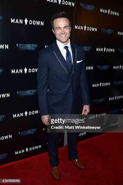 Actor Justin Smith attends the premiere of Lionsgate Premiere's "Man Down" at ArcLight Hollywood on November 30, 2016 in Hollywood, California.