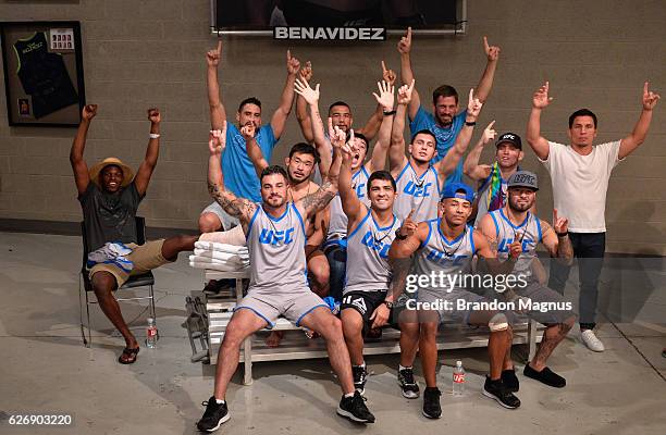 Team Benavidez poses for a picture during the filming of The Ultimate Fighter: Team Benavidez vs Team Cejudo at the UFC TUF Gym on August 10, 2016 in...