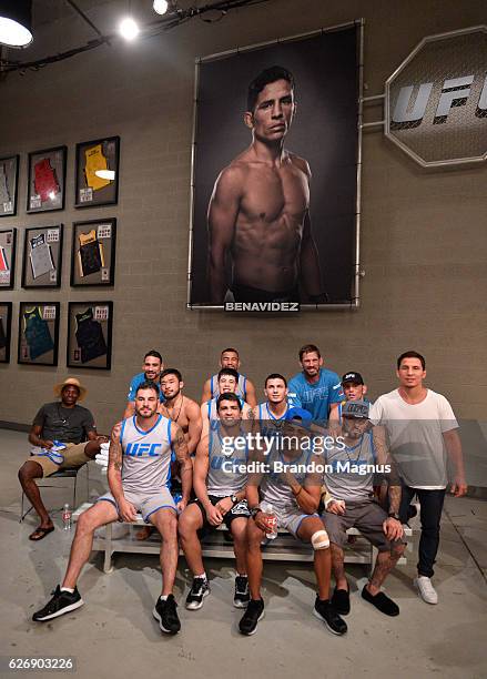 Team Benavidez poses for a picture during the filming of The Ultimate Fighter: Team Benavidez vs Team Cejudo at the UFC TUF Gym on August 10, 2016 in...