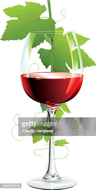 wineglass - grape leaf stock illustrations