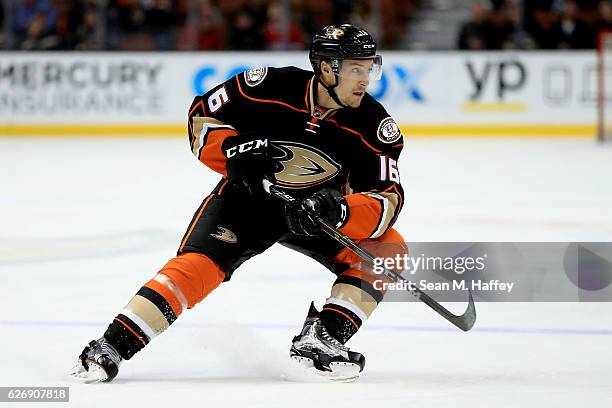 Ryan Garbutt of the Anaheim Ducks skates up ice during the third period of a game against the Montreal Canadiens at Honda Center on November 29, 2016...