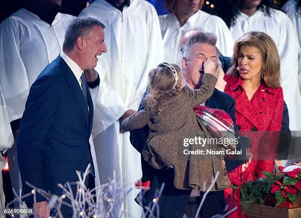 Mayor of NYC Bill de Blasio, Carmen Gabriela Baldwin and Alec Baldwin attend the 84th Rockefeller Center Christmas Tree Lighting ceremony at...