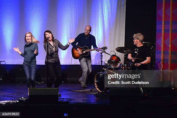 Actors/musicians Angela Kinsey, Kate Flannery, Creed Bratton and Rainn Wilson from the TV show The Office perform onstage during Creed Bratton's...