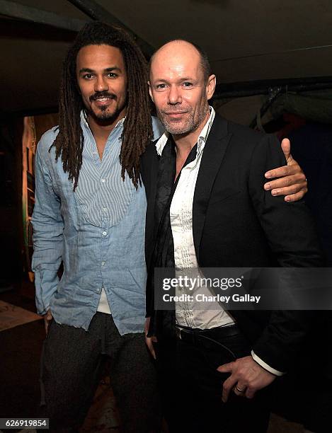 Oliver Best and Senior Vice President of Design Banana Republic Michael Anderson attend the Greg Lauren For Banana Republic Event at Greg Lauren...