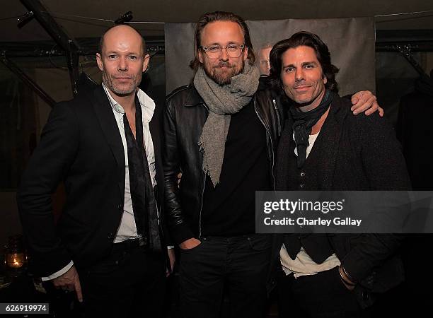 Senior Vice President of Design Banana Republic Michael Anderson, Joachim Ronning and Greg Lauren attend the Greg Lauren For Banana Republic Event at...