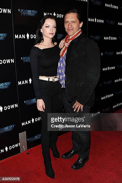 Francesca Eastwood and Clifton Collins Jr. Attend the premiere of "Man Down" at ArcLight Hollywood on November 30, 2016 in Hollywood, California.
