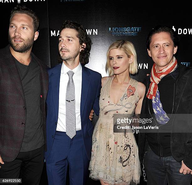 Jai Courtney, Shia LaBeouf, Kate Mara and Clifton Collins Jr. Attend the premiere of "Man Down" at ArcLight Hollywood on November 30, 2016 in...