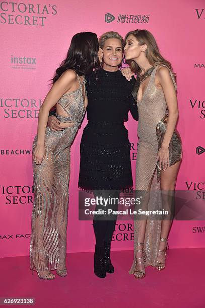Bella Hadid, Yolanda Hadid and Gigi Hadid attend the 2016 Victoria's Secret Fashion Show after party on November 30, 2016 in Paris, France.