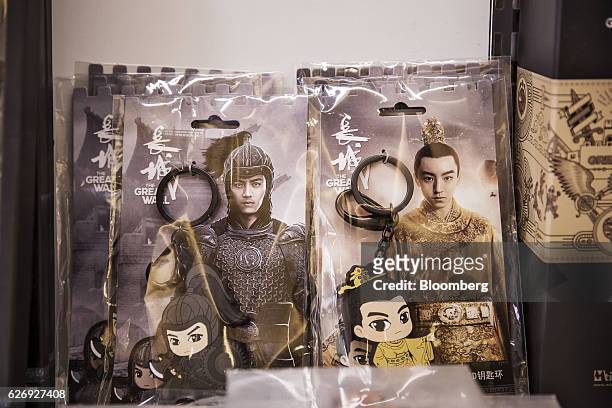 Merchandise from the movie "The Great Wall" is displayed for sale at an Mtime.com Inc. Kiosk in Beijing, China, on Thursday, Nov. 24, 2016. Mtime,...