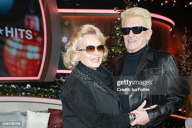 German singer Heino and his wife Hannelore Kramm attend the tv show 'Die schoensten Weihnachtshits' on November 30, 2016 in Munich, Germany.