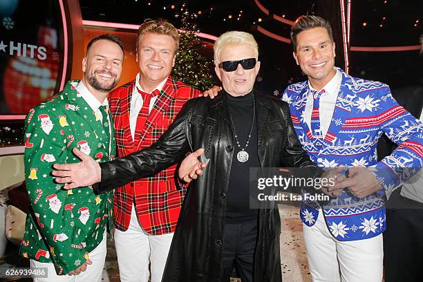 Caught in the Act and german singer Heino attend the tv show 'Die schoensten Weihnachtshits' on November 30, 2016 in Munich, Germany.