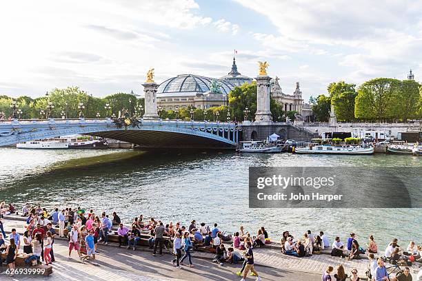 pont alexandre iii and river seine, paris, france - champs elysees quarter stock pictures, royalty-free photos & images