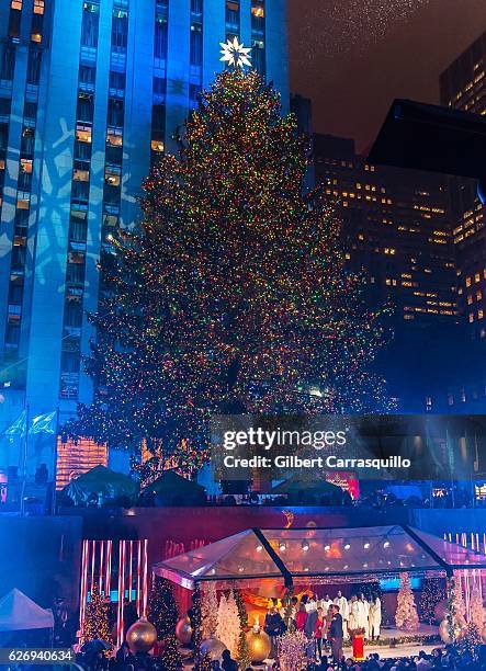 The 94-foot-tall Rockefeller Center Christmas tree and the Swarovski Star are lit during the 84th Annual Rockefeller Christmas Tree Lighting Ceremony...