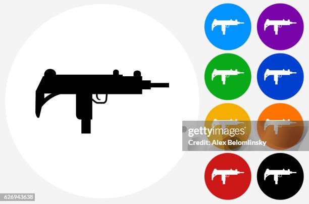 sub-machine gun icon on flat color circle buttons - machine gun stock illustrations