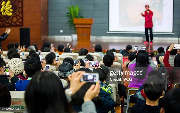 Year-old Liu Xiao Ling Tong , actor famous for the role as the Monkey King, speaks on his lecture tour on November 27, 2016 in Ningbo, Zhejiang...