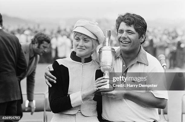 American golfer Lee Trevino wins the British Open Championship at the Royal Birkdale Golf Club in Southport, England, 11th July 1971. Here he poses...