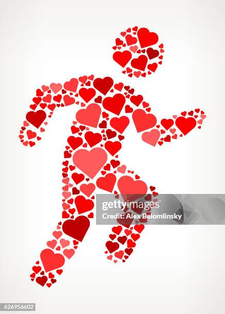 running man  red hearts love pattern - stick figure exercise stock illustrations