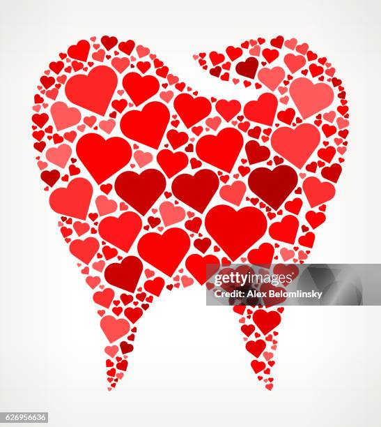 tooth red hearts love pattern - teeth stock illustrations