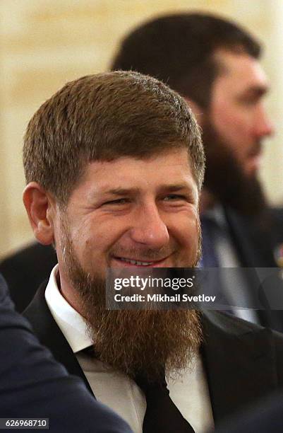 Chechnya's Governor Ramzan Kadyrov attends Russian President Vladimir Putin's annual speech to the Federal Assembly at Grand Kremlin Palace on...