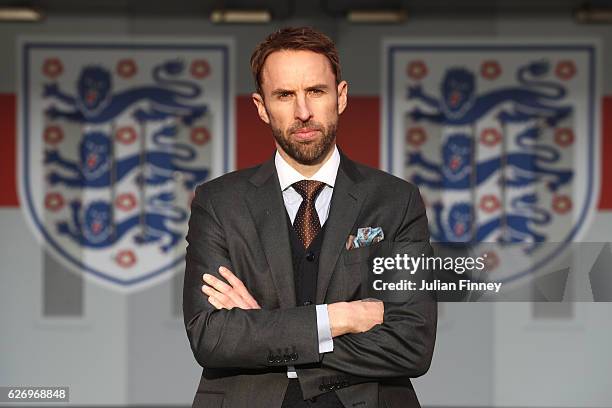 Gareth Southgate poses in front of the tunnel as he is unveiled as the new England manager at Wembley Stadium on December 1, 2016 in London, England.