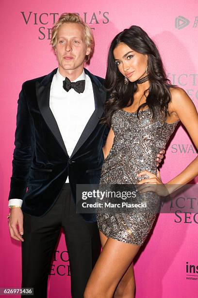 Johannes Jarl and Kelly Gale attend '2016 Victoria's Secret Fashion Show' after show photocall at Le Grand Palais on November 30, 2016 in Paris,...