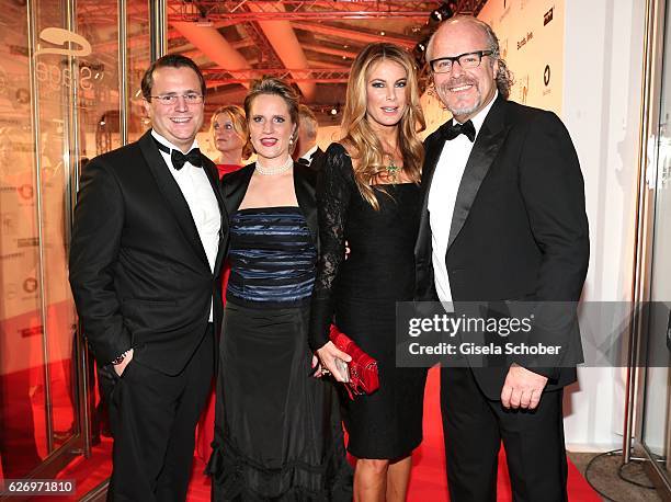 Simon Buecher, Noweda, and his wife Leonie Buecher, Peter Olsson and his girlfriend Daniela Unruh during the Bambi Awards 2016, arrivals at Stage...