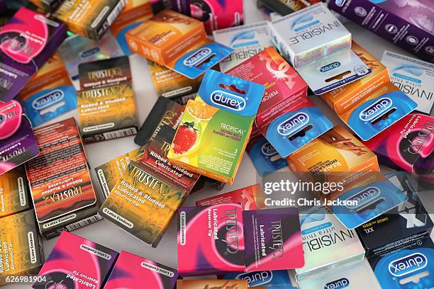 General view of condoms at the 'Man Aware' event held by the Barbados National HIV/AIDS Commission on the eleventh day of an official visit on...