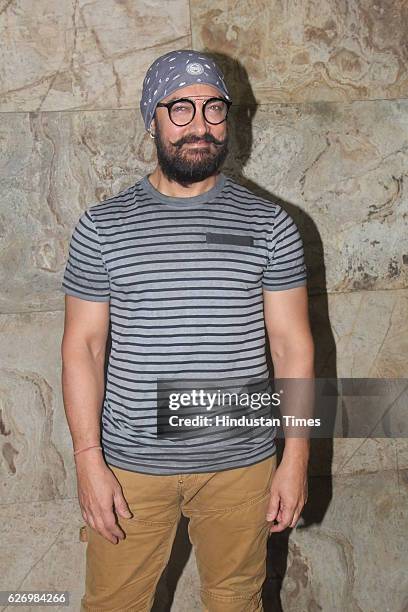 Bollywood actor Aamir Khan during screening of making of Dangal at Lightbox, Santacruz on November 28, 2016 in Mumbai, India. Dangal is a sports...