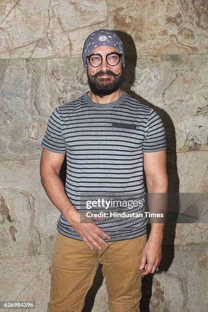 Bollywood actor Aamir Khan during screening of making of Dangal at Lightbox, Santacruz on November 28, 2016 in Mumbai, India. Dangal is a sports...