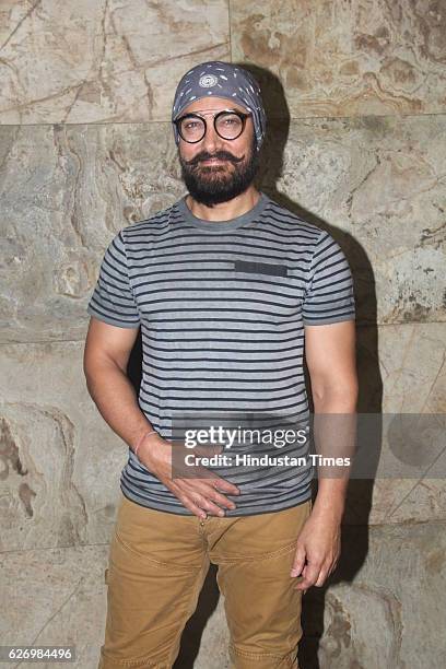 Bollywood actor Aamir Khan during screening of making of Dangal at Lightbox, Santacruz on November 28, 2016 in Mumbai, India. Dangal is a sports...