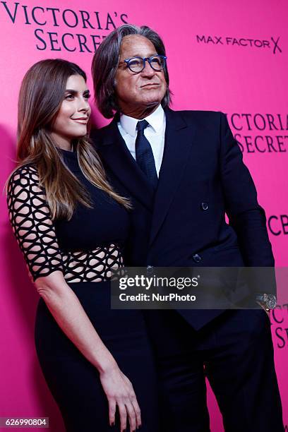 Mamadou Sakho and Majda Sakho attend the Pink Carpet before the Victoria's Secret Fashion Show at the Grand Palais in Paris, on November 30,2016.