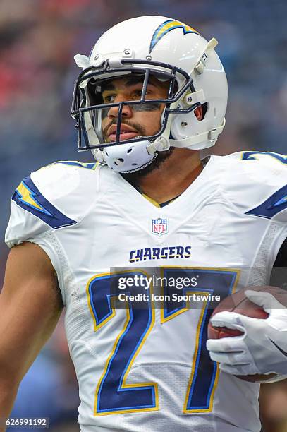 San Diego Chargers Running Back Kenneth Farrow warms up before the NFL football game between the San Diego Chargers and Houston Texans on November...