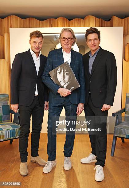 Marc Hom, Sir Paul Smith and Thomas Vinterberg attend a book launch and exhibition of "Profiles" by Marc Hom which they hosted together at Paul Smith...