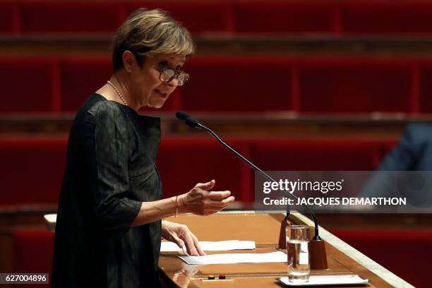 Draf rapporteur Pascale Got speaks during a session of the French National Assembly on a draft law on the adaptation of coastal territories to...