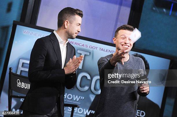 Magician Mat Franco with moderator Charles Thorp attend Build Presents 'Magic Reinvented Nightly' at AOL HQ on December 1, 2016 in New York City.